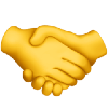 Emoji of two hands shaking, symbolizing an agreement or partnership. The hands are yellow, representing the default emoji skin tone.